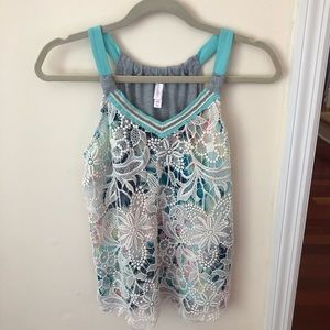 Women’s Floral Lace Covered Tropical Print Multi Layer Tank Top | Xhilaration